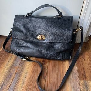 Luciana Verde  black leather tote shoulder purse.